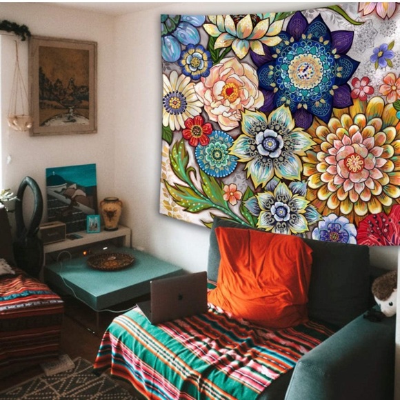 Colorful Floral Botanical Wildflower Nature Tapestry Wall Art for Bed/LivingRoom - Picture 3 of 6